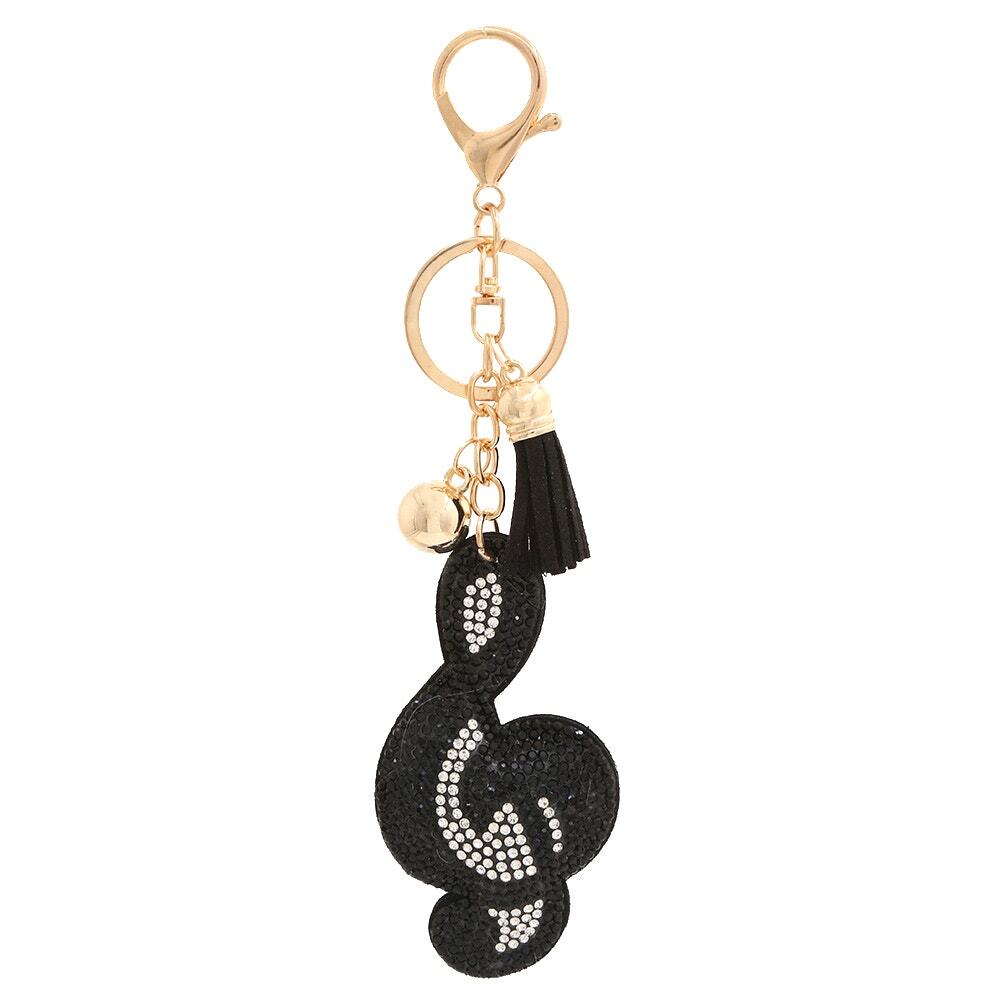 Rhinestone Music Note Keychain Bag Charm With Tassel